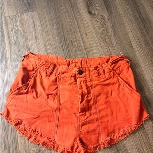 Free People High-Rise Orange Frayed Hem Shorts